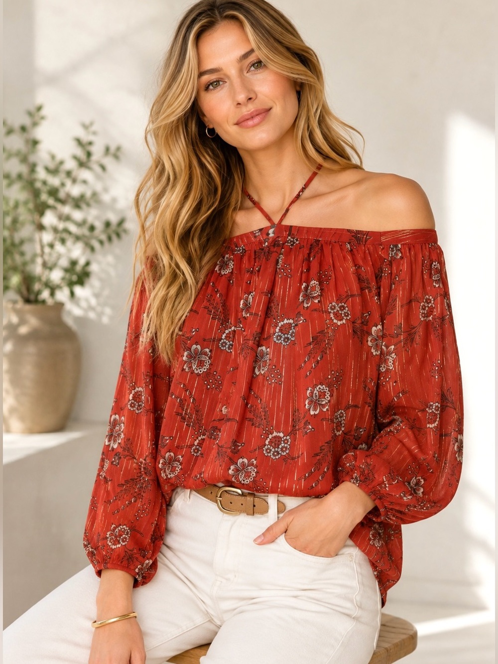 NWT Ann Taylor Floral Off The Shoulder Halter Top Size M